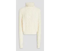Cable and bouclé-knit turtleneck sweater - White