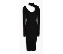 Cutout ribbed silk midi dress - Black