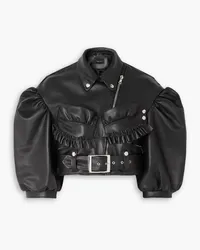 Simone Rocha Cropped ruffled leather biker jacket - Black Black