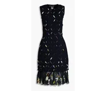 Embroidered floral-print knitted dress - Black