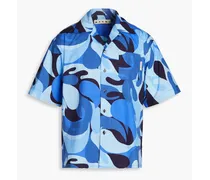 Camouflage cotton-poplin shirt - Blue