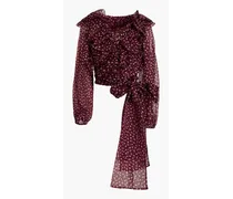 Ruffled polka-dot silk-organza wrap blouse - Burgundy