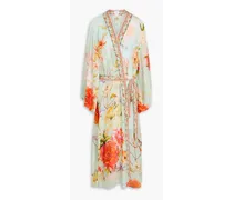 Crystal-embellished floral-print silk-chiffon kimono - Green