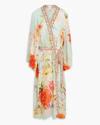 Camilla Crystal-embellished floral-print silk-chiffon kimono - Green Green