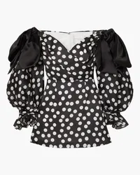 Carolina Herrera New York Off-the-shoulder bow-embellished polka-dot duchesse silk-satin mini dress - Black Black