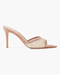 Gianvito Rossi Rania 85 crystal-embellished suede-trimmed organza mules - Brown Brown