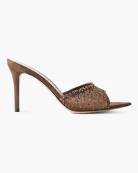 Gianvito Rossi Rania 85 crystal-embellished suede-trimmed organza mules - Brown Brown