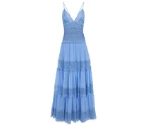 Miriam tiered crocheted lace and cotton-blend voile maxi dress - Blue