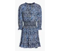Ruffled printed woven mini dress - Blue