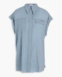 Brunello Cucinelli Bead-embellished silk-blend crepe de chine shirt - Blue Blue