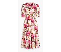 Melissa floral-print cotton-blend poplin midi dress - Pink