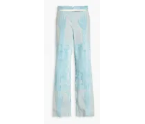 Metallic silk-blend chenille-jacquard wide-leg pants - Blue