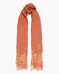 Valentino Garavani Metallic lace-paneled modal and cashmere-blend scarf - Red Red