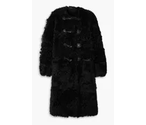 Oversized leather-trimmed shearling coat - Black