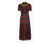 Lea pleated floral-print silk-crepe midi shirt dress - Multicolor