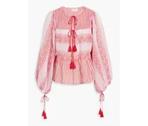 Amelie tasseled printed cotton-voile top - Pink