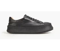 Leather and rubber platform sneakers - Black
