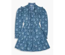Mina ruffled floral-print cotton-poplin mini dress - Blue