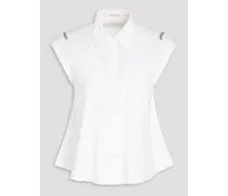 Bead-embellished cotton-blend poplin shirt - White