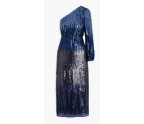 One-sleeve sequined dégradé chiffon midi dress - Blue