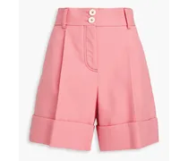 Pleated cotton-blend twill shorts - Pink