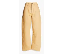 Cotton and linen-blend straight-leg pants - Neutral