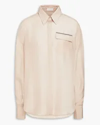 Brunello Cucinelli Bead-embellished silk crepe de chine shirt - Neutral Neutral