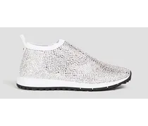 Norway embellished stretch-knit slip-on sneakers - White
