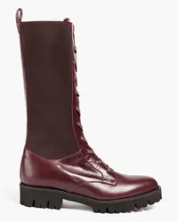 Theory Glossed-leather combat boots - Burgundy Burgundy