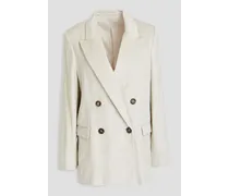 Bead-embellished linen-blend corduroy blazer - White