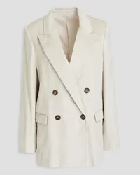 Brunello Cucinelli Bead-embellished linen-blend corduroy blazer - White White