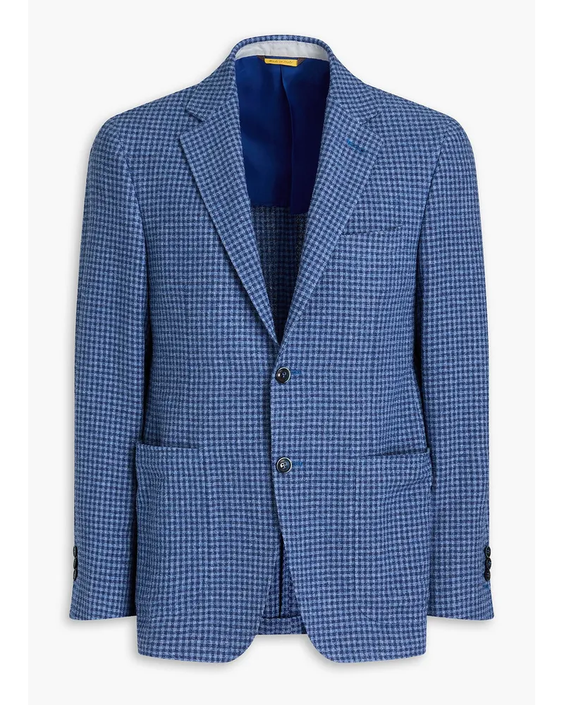 Canali Checked cotton-blend bouclé blazer - Blue Blue