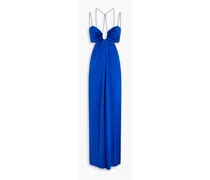 Cutout ruched stretch-silk satin maxi dress - Blue