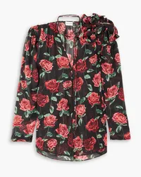 Magda Butrym Appliquéd floral-print silk-chiffon blouse - Black Black