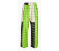 Cropped checked twill straight-leg pants - Green