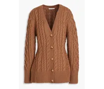 Cable-knit wool-blend cardigan - Brown