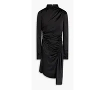 Asymmetric ruched satin-crepe mini dress - Black