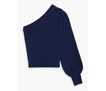 Virginia one-sleeve faux pearl-embellished merino wool sweater - Blue