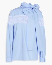 RED Valentino Lace-trimmed striped cotton-poplin blouse - Blue Blue