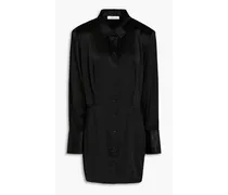 Silk-blend satin mini shirt dress - Black