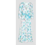 Roxanna printed cotton-blend poplin midi wrap dress - Blue