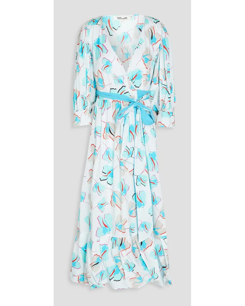 Diane von Furstenberg Roxanna printed cotton-blend poplin midi wrap dress - Blue Blue