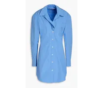 Cutout ruched cotton-poplin mini shirt dress - Blue