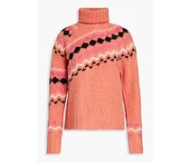 Brushed jacquard-knit turtleneck sweater - Orange