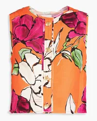 Aje. Bessie cropped floral-print linen-blend top - Orange Orange