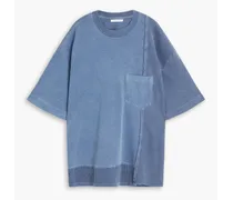 Knit-paneled cotton-jersey T-shirt - Blue