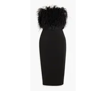 Strapless feather-embellished scuba midi dress - Black