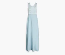 Bow-embellished satin-crepe maxi dress - Blue