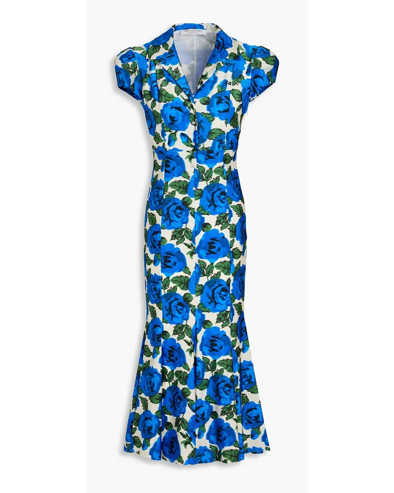 Philosophy Di Lorenzo Serafini Embellished floral-print stretch-jersey midi dress - Blue Blue