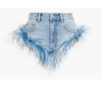 Feather-embellished denim shorts - Blue